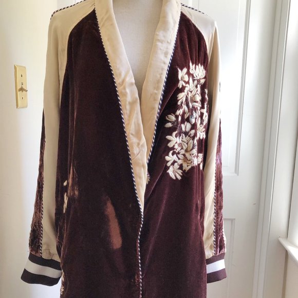 Free People Burgundy and Cream Embroidered Coat - Picture 11 of 14